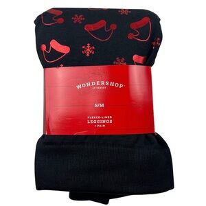 Wondershop Womens Holiday Fleece Lined Leggings Santa Snowflake Black Size S/M